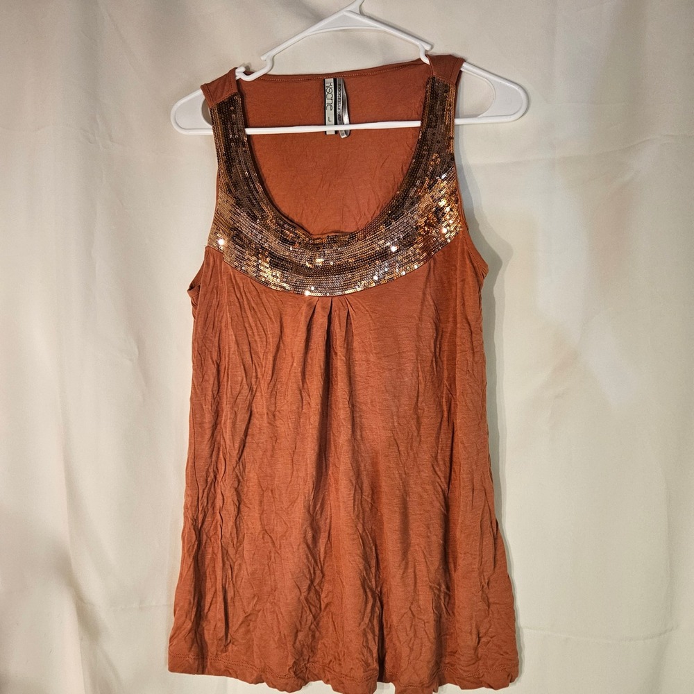 Kische Sequin Tank Top Sleeveless‎ Casual Blouse Party Top Burnt Orange L